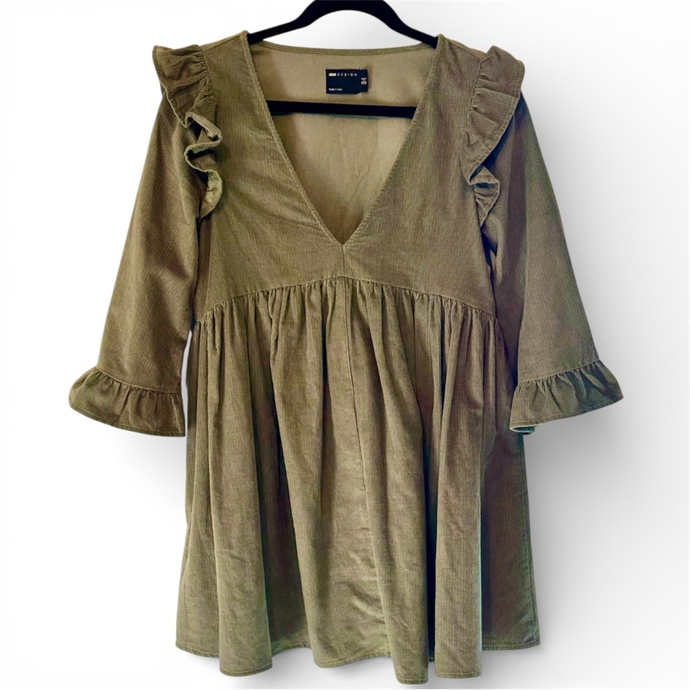 Cottagecore/boho/farm girl/baby doll Olive Mini Dress with Ruffle Sleeves